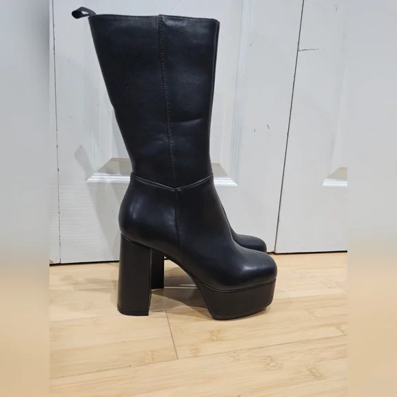 Dolls Kill Lamoda Going Under Goth Faux Leather Platform Black Wide Fit Boots 8 - Picture 10 of 15